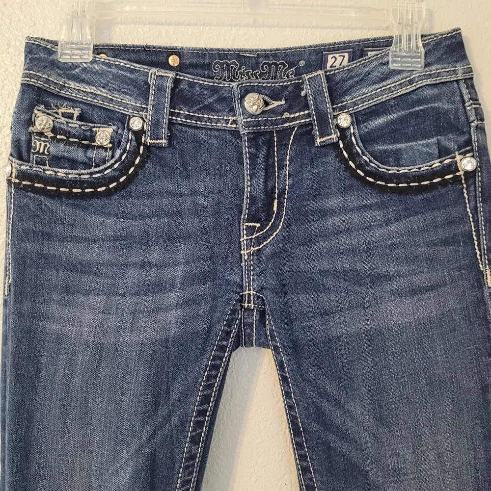 Miss Me Dark Blue Women's Bootcut Jeans Size 27 Bling Zebra Print - Picture 4 of 15